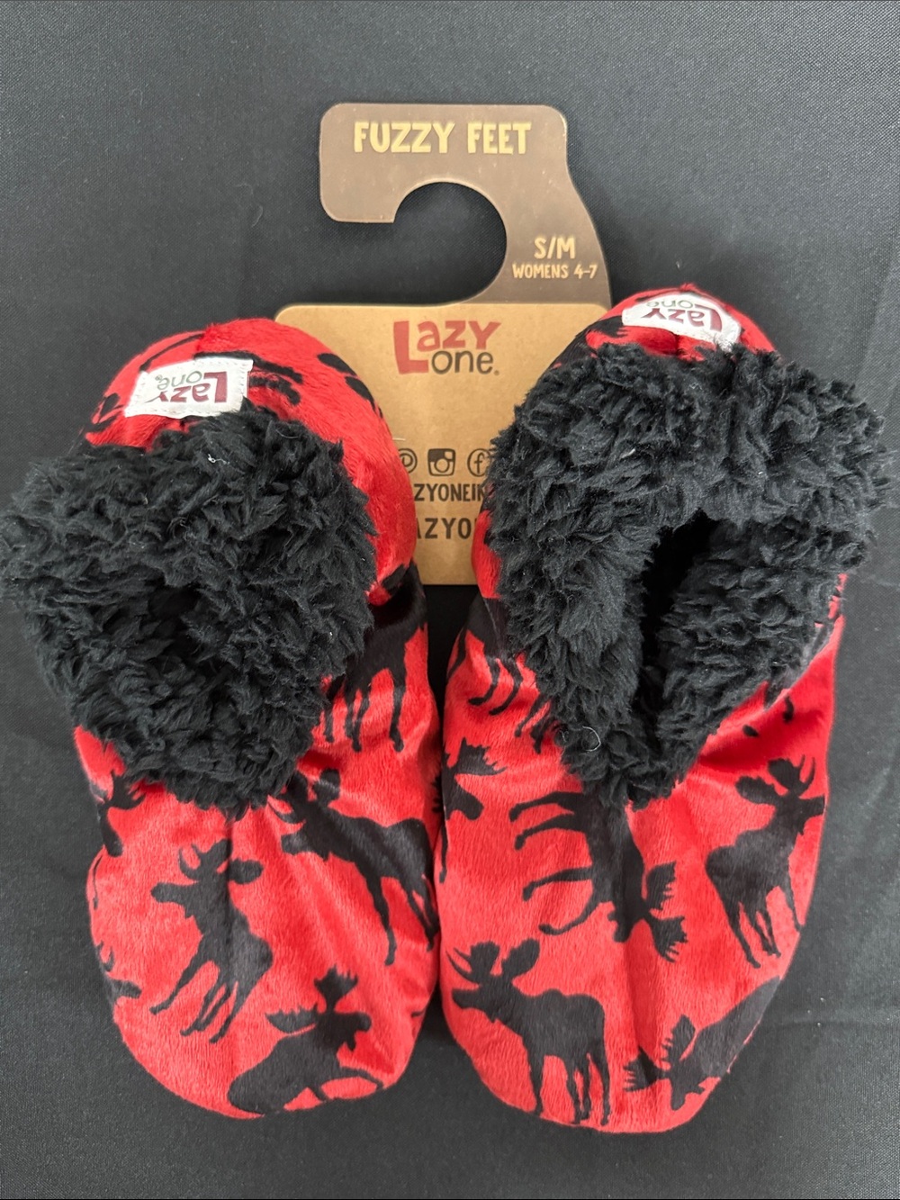 Lazy One Red Moose Fuzzy Feet Slippers with Black Lining